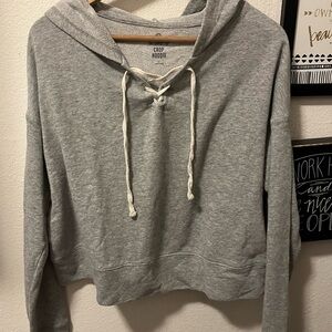 SO Gray Lace-Up Crop Hoodie